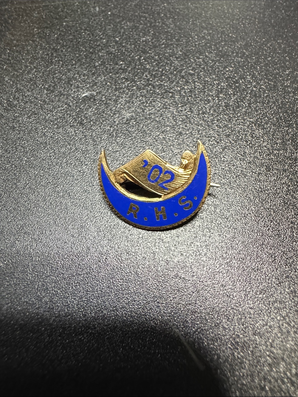 Source Unknown Gold-Tone Pin with Bright Blue Enamel Crescent